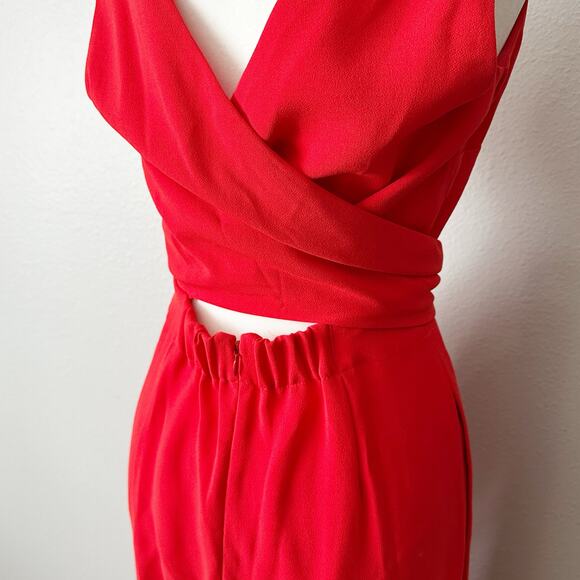 J. Crew Tie-Waist Bright Red Crepe Sleeveless V Neck Jumpsuit Women’s Size 8 - Picture 10 of 13